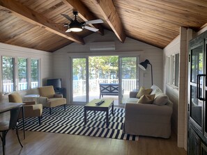 Smart TV, chimenea y libros