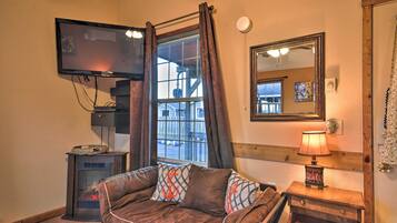 TV, fireplace, DVD player, books