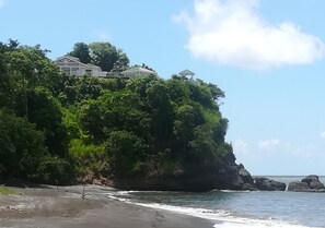 On the beach, sun-loungers, beach towels