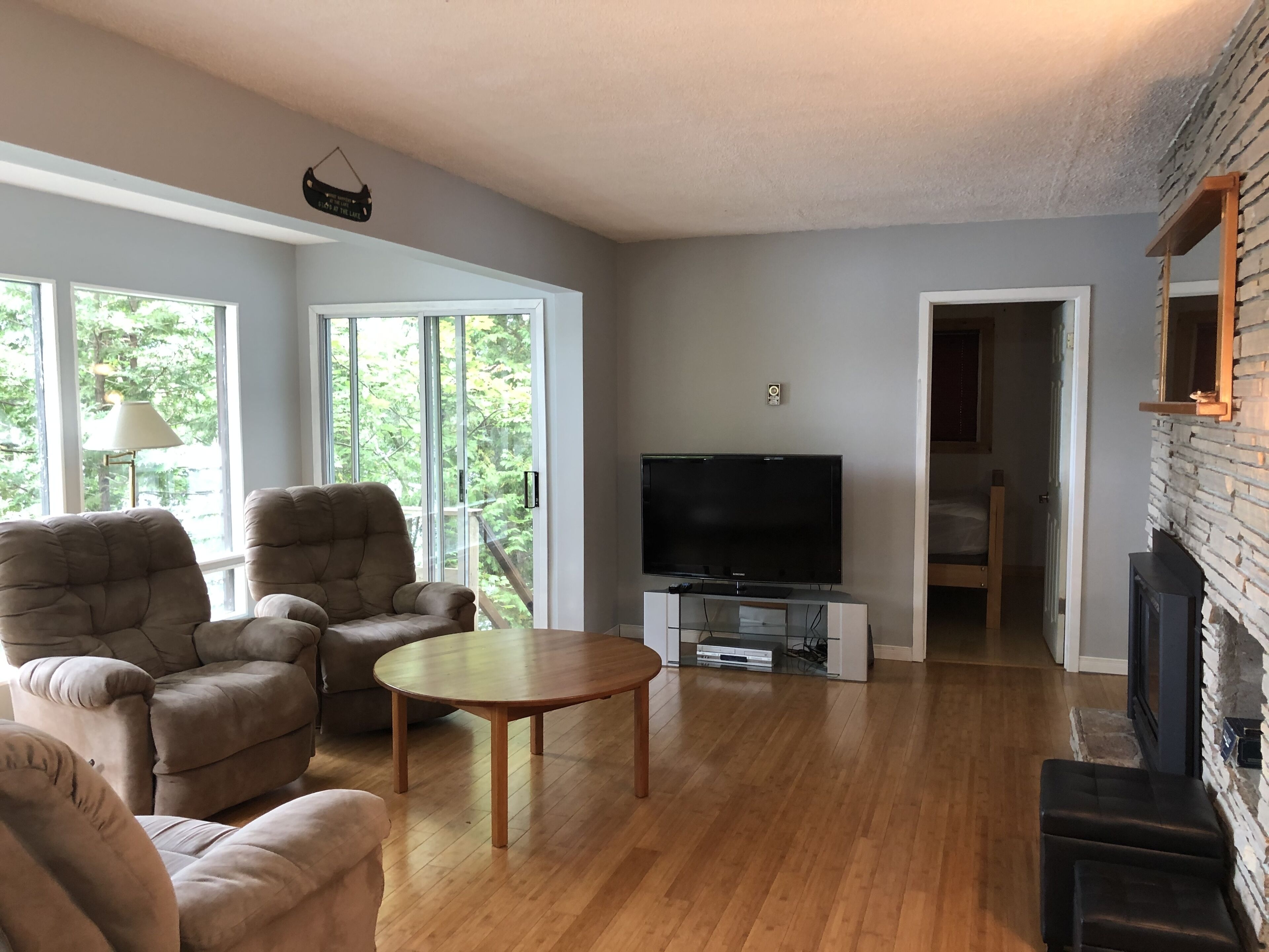 Smart TV, fireplace, DVD player, music library