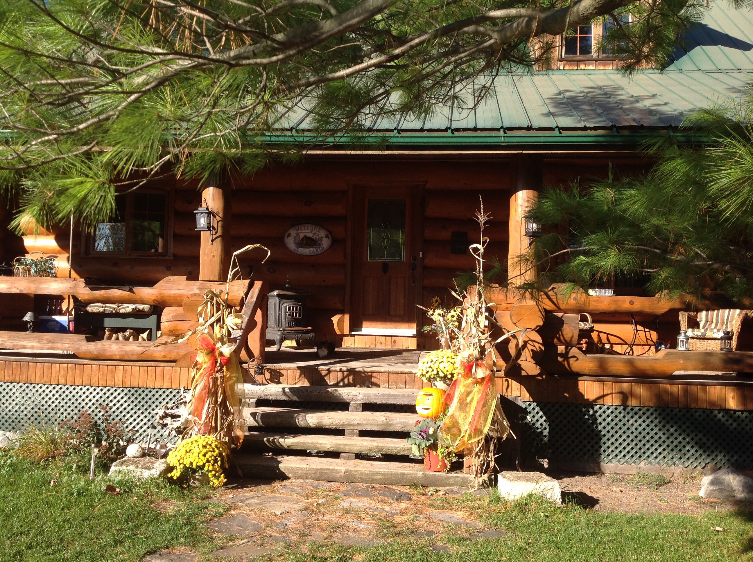 Check in at our log home. 