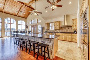 Fridge, microwave, oven, stovetop - Large, Lakefront Home w/Free WiFi, Panoramic Lake View, Lake Access, & Deck (Kingsland)