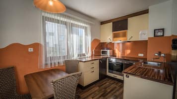 Rumah Eksklusif | Dapur pribadi | Lemari es besar, microwave, kompor, dan mesin pencuci piring