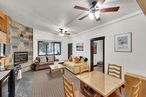 Fernseher, Kamin, DVD-Player