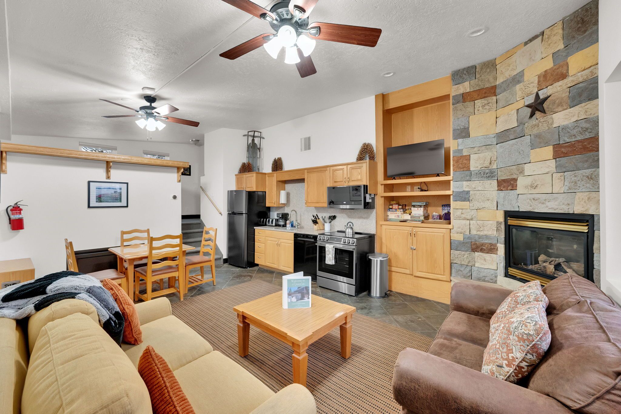 Télévision, cheminée, lecteur de DVD