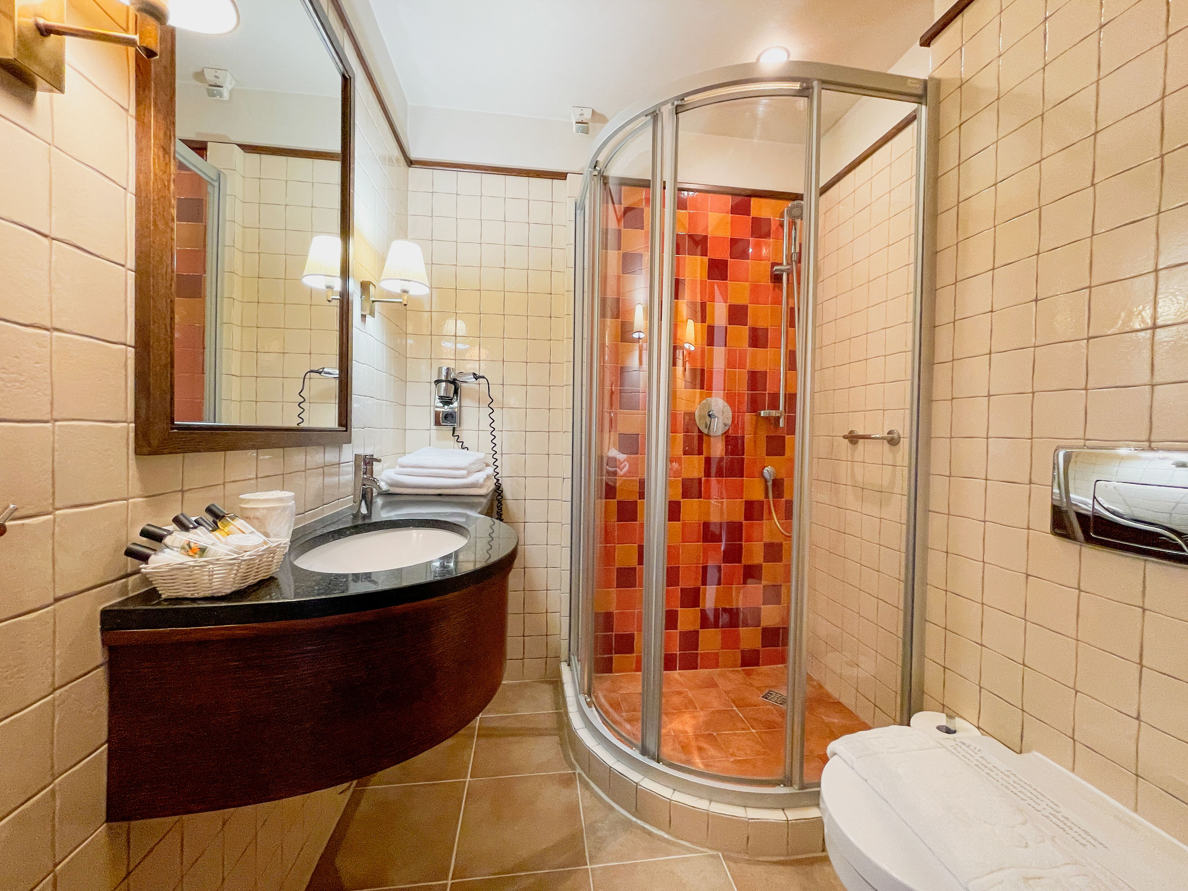 deluxe twin room | bathroom | shower, free toiletries, hair dryer, towels