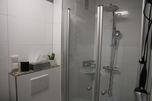 Ducha, secador de pelo, toallas, papel higiénico