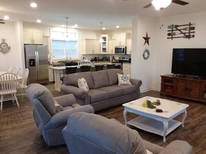 Smart TV, DVD player, books, video library