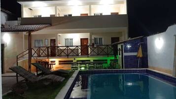Outdoor pool, open 8:00 AM to 11:00 PM, sun loungers