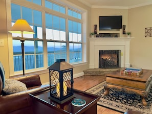 TV, fireplace, DVD player, books
