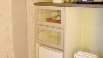 Fridge, microwave, electric kettle