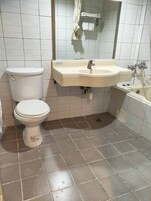 Duş, ücretsiz banyo/kozmetik ürünleri, saç kurutma makinesi, terlik