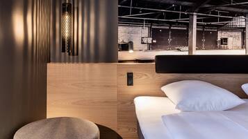 Hypo-allergenic bedding, desk, blackout curtains, soundproofing