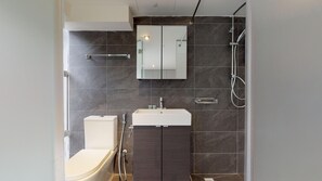 Shower, rainfall showerhead, hair dryer, bidet - International Service Apartments (Singapore)