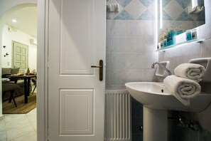 Shower, free toiletries, hair dryer, bidet