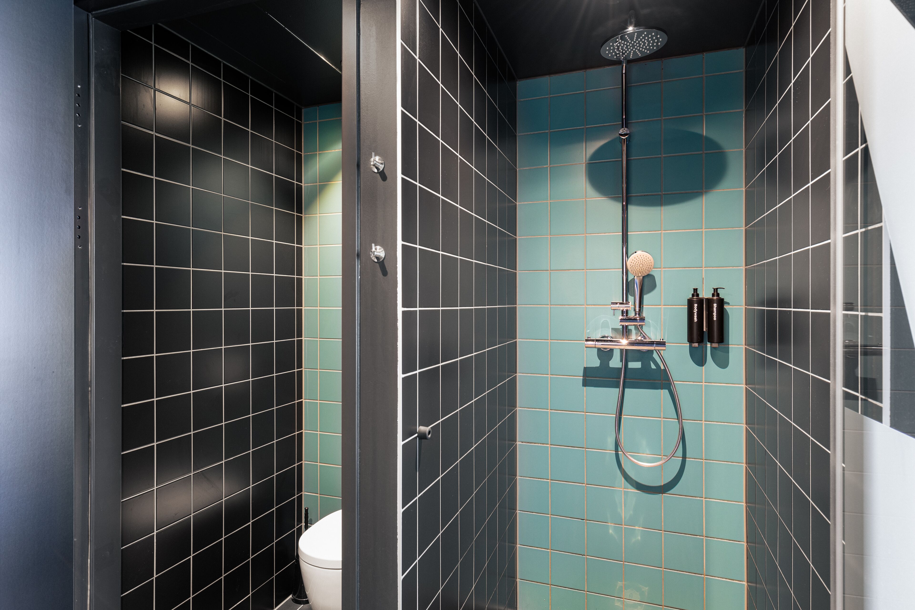 shower, rainfall showerhead, free toiletries, hair dryer