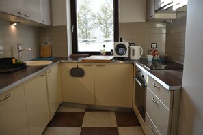 Apartemen Comfort, Beberapa Tempat Tidur, teras | Dapur pribadi | Mesin pembuat kopi/teh dan ketel listrik