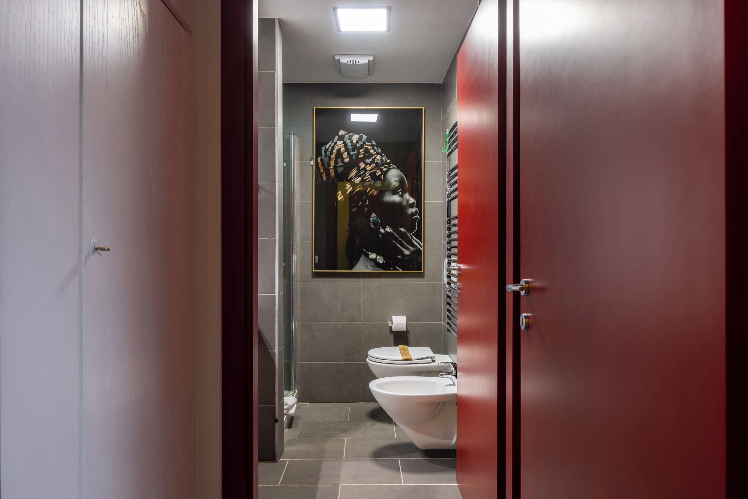 Shower, hair dryer, bidet, towels