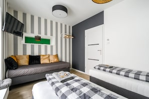 Apartamento luxo, várias camas, 2 banheiros | 2 quartos, roupas de cama antialérgicas, ferros/tábuas de passar roupa