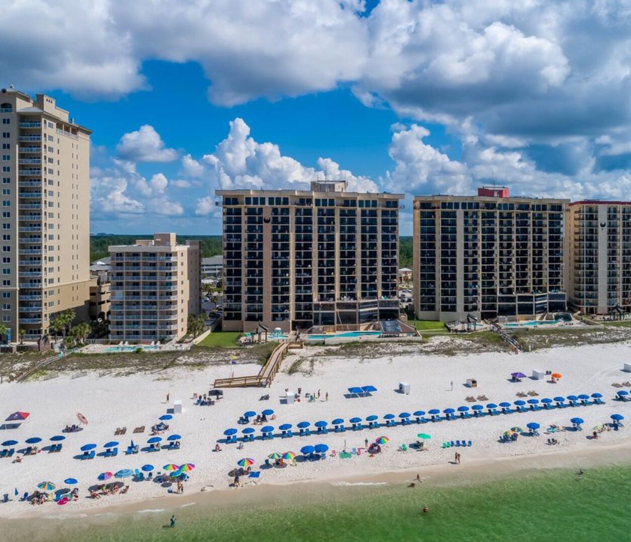 On the beach, sun loungers