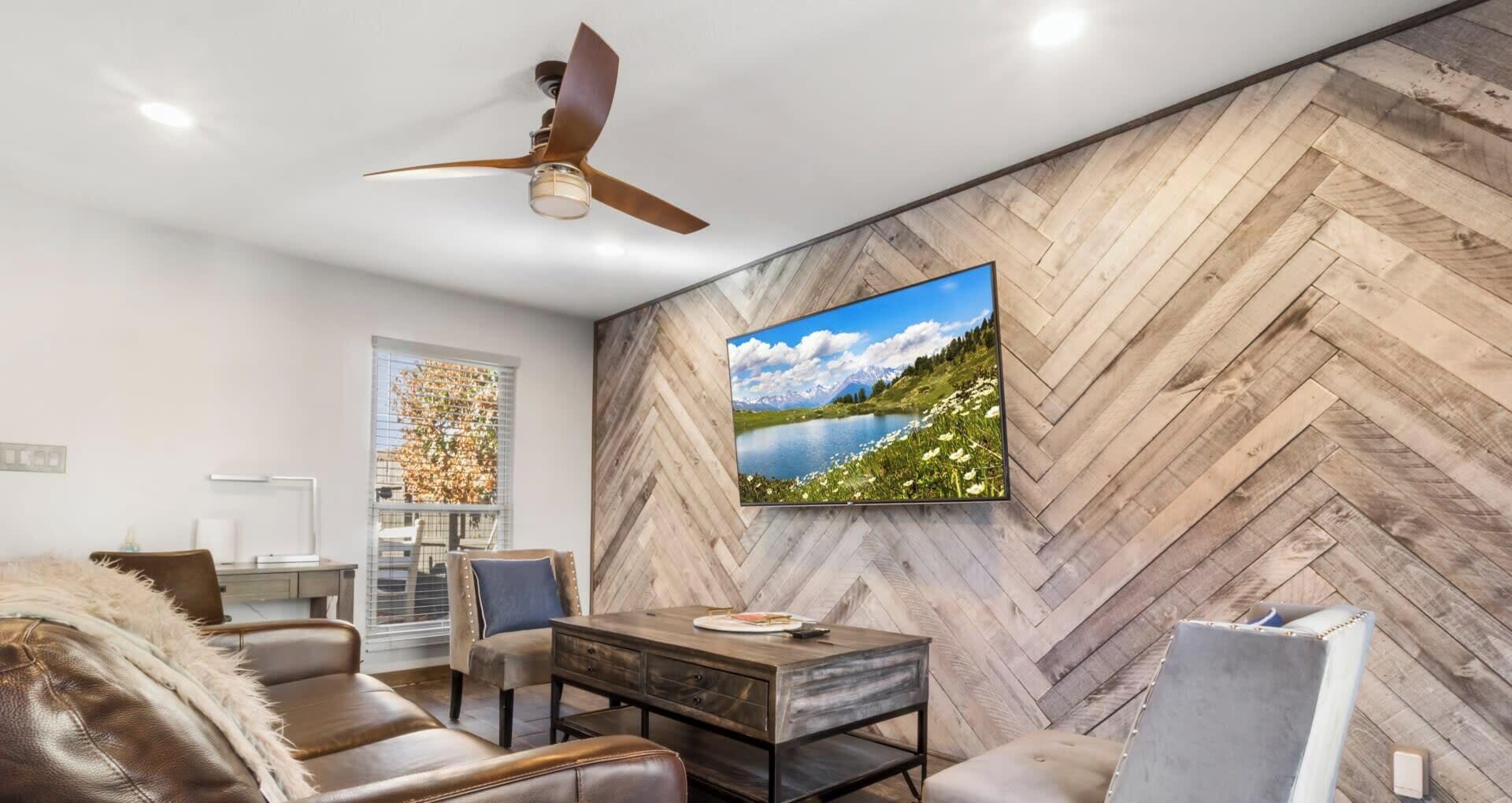 TV, fireplace, Netflix, smart speakers