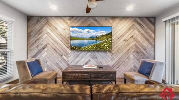 TV, fireplace, Netflix, smart speakers