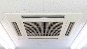 A ceiling-mounted air conditioning unit with a central vent and two side vents. - Sakamoto Building 7F (Osaka)