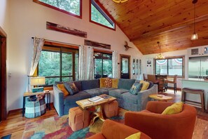 TV, DVD player, books - Modern mountain home right on Toccoa River w/fire pit and open floor plan (Blue Ridge)