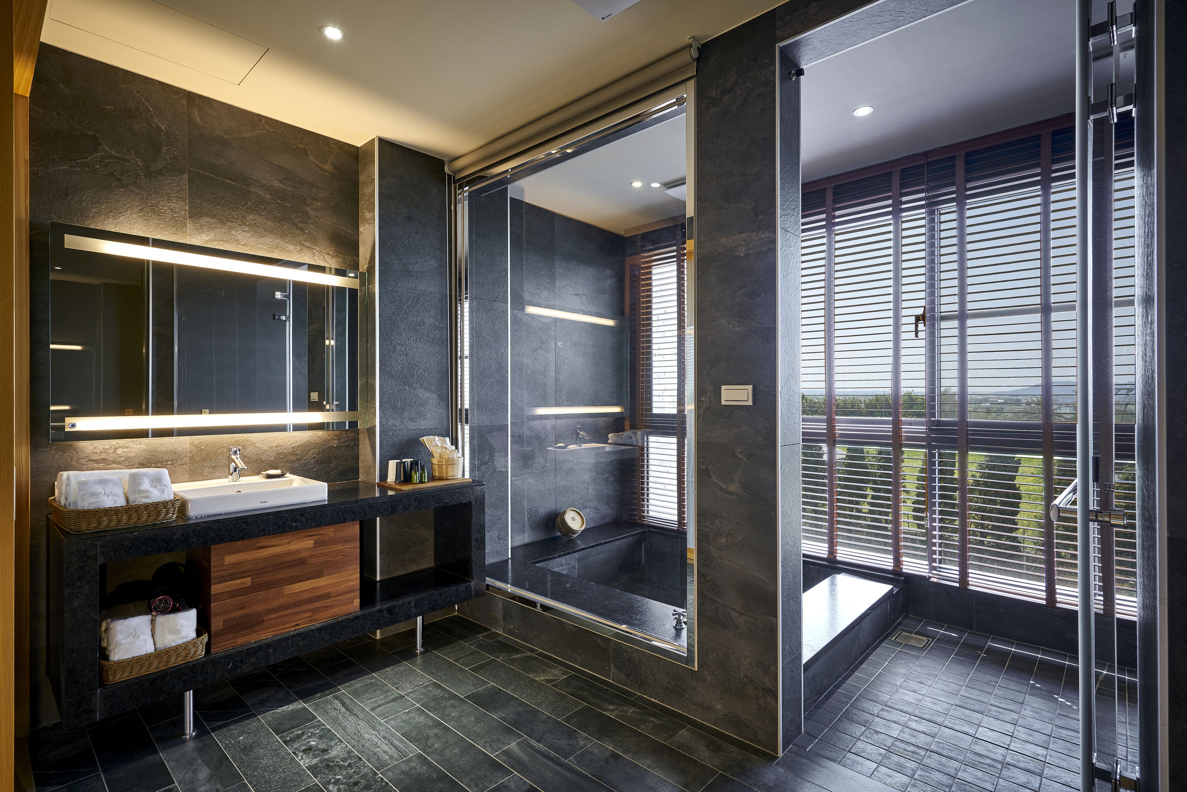 classic twin room | bathroom | separate bathtub and shower, spring water bathtub, hair dryer, bathrobes