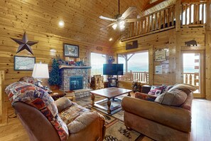 TV, fireplace, video games, DVD player