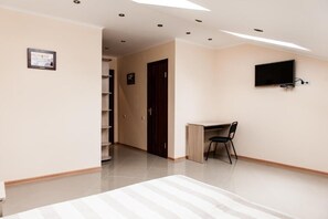 Habitación con 1 cama matrimonial o 2 individuales | Escritorio, tabla de planchar con plancha, wifi gratis y ropa de cama