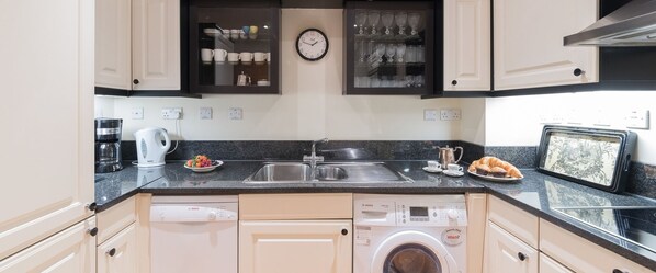 Fridge, microwave, oven, dishwasher