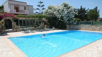 Seasonal outdoor pool, open 8:00 AM to 8:00 PM, sun loungers