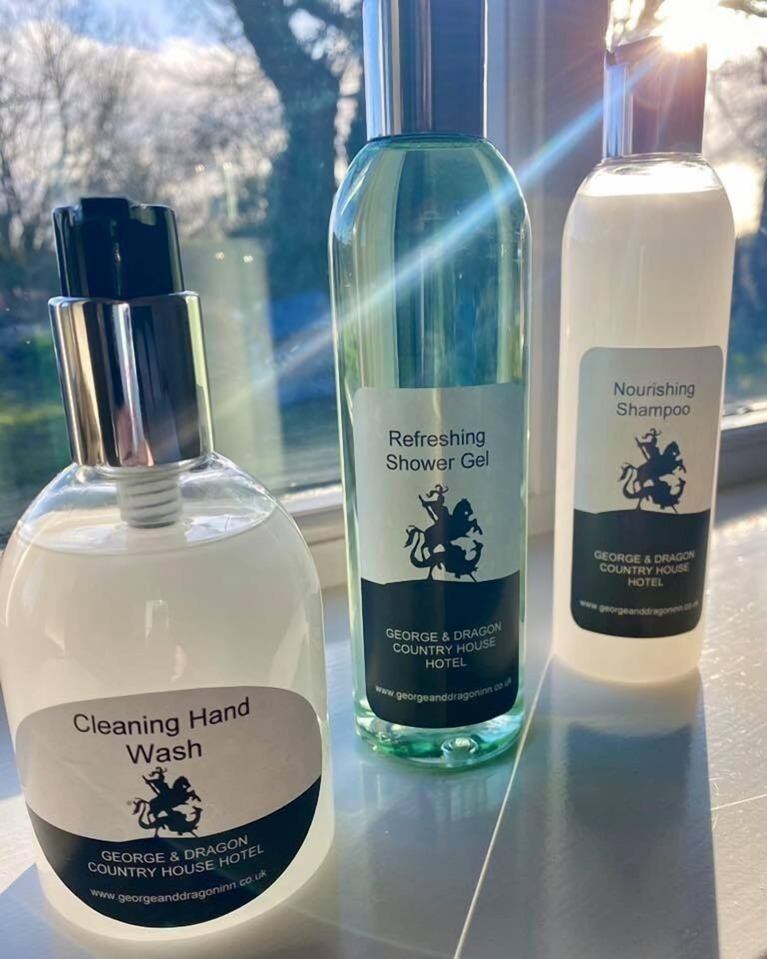 free toiletries, hair dryer, towels