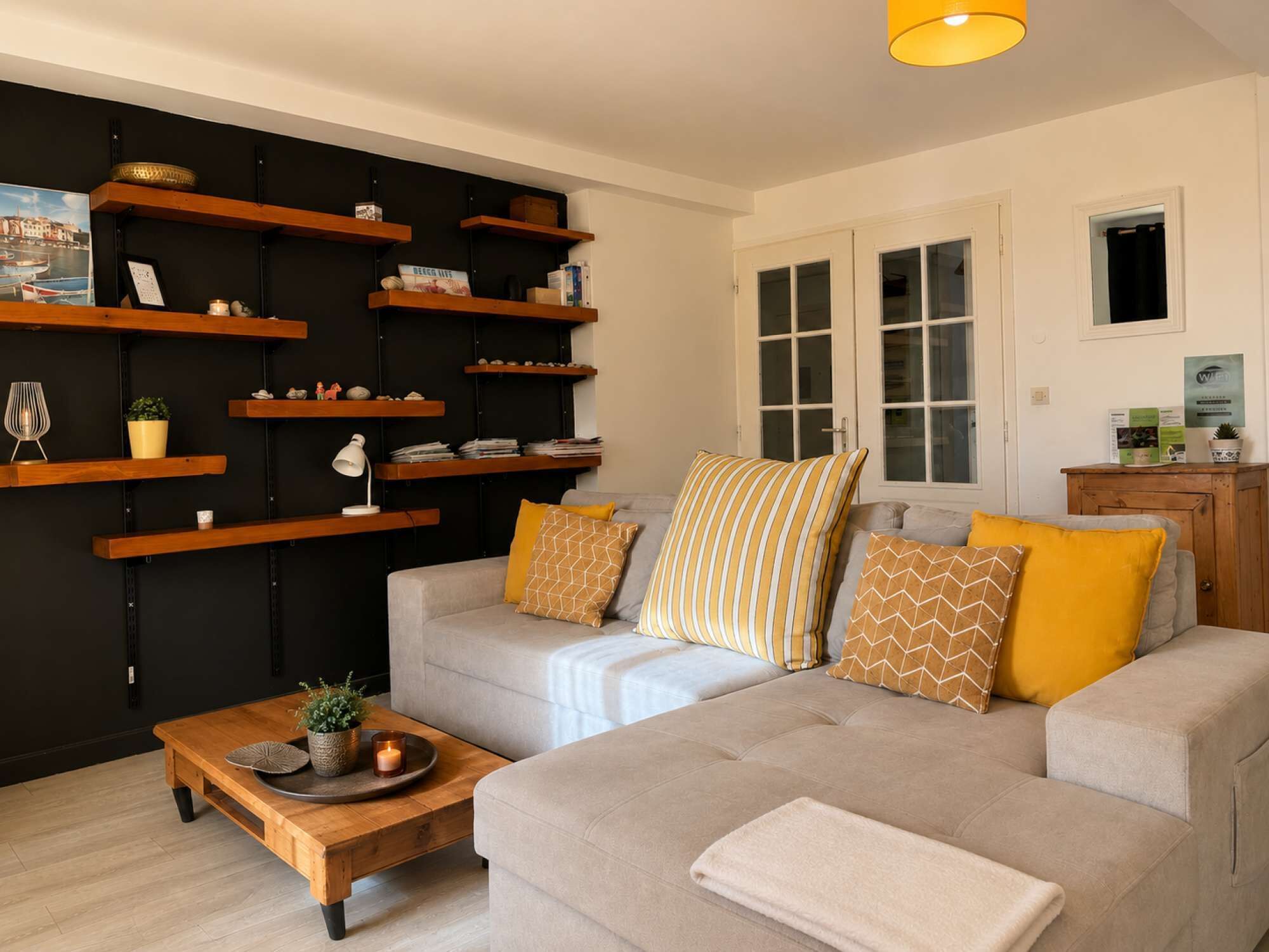TV, DVD player, books, video library