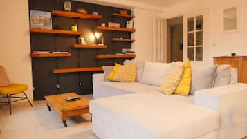 TV, DVD player, books, video library