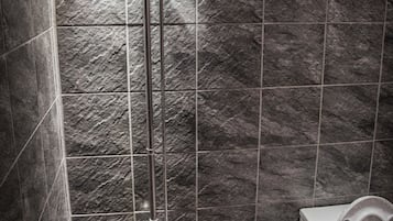 Shower, free toiletries, hair dryer, slippers