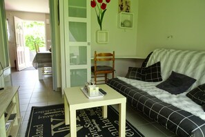 Una televisión, un reproductor de DVD, libros