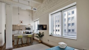 Classic Apartment, 1 Queen Bed | Living area | Flat-screen TV - The Old Town Luxury Lofts (Wichita)