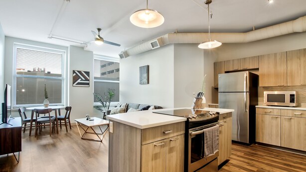 Apartment, 1 Bedroom | Private kitchen | Coffee/tea maker, full-sized fridge, microwave, oven - The Old Town Luxury Lofts (Wichita)