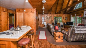 House, Multiple Beds, Hot Tub | Living room - Piney Bear Cabin (Swanton)