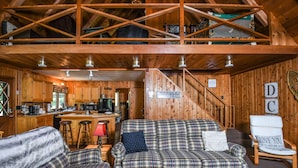 House, Multiple Beds, Hot Tub | Living room - Piney Bear Cabin (Swanton)