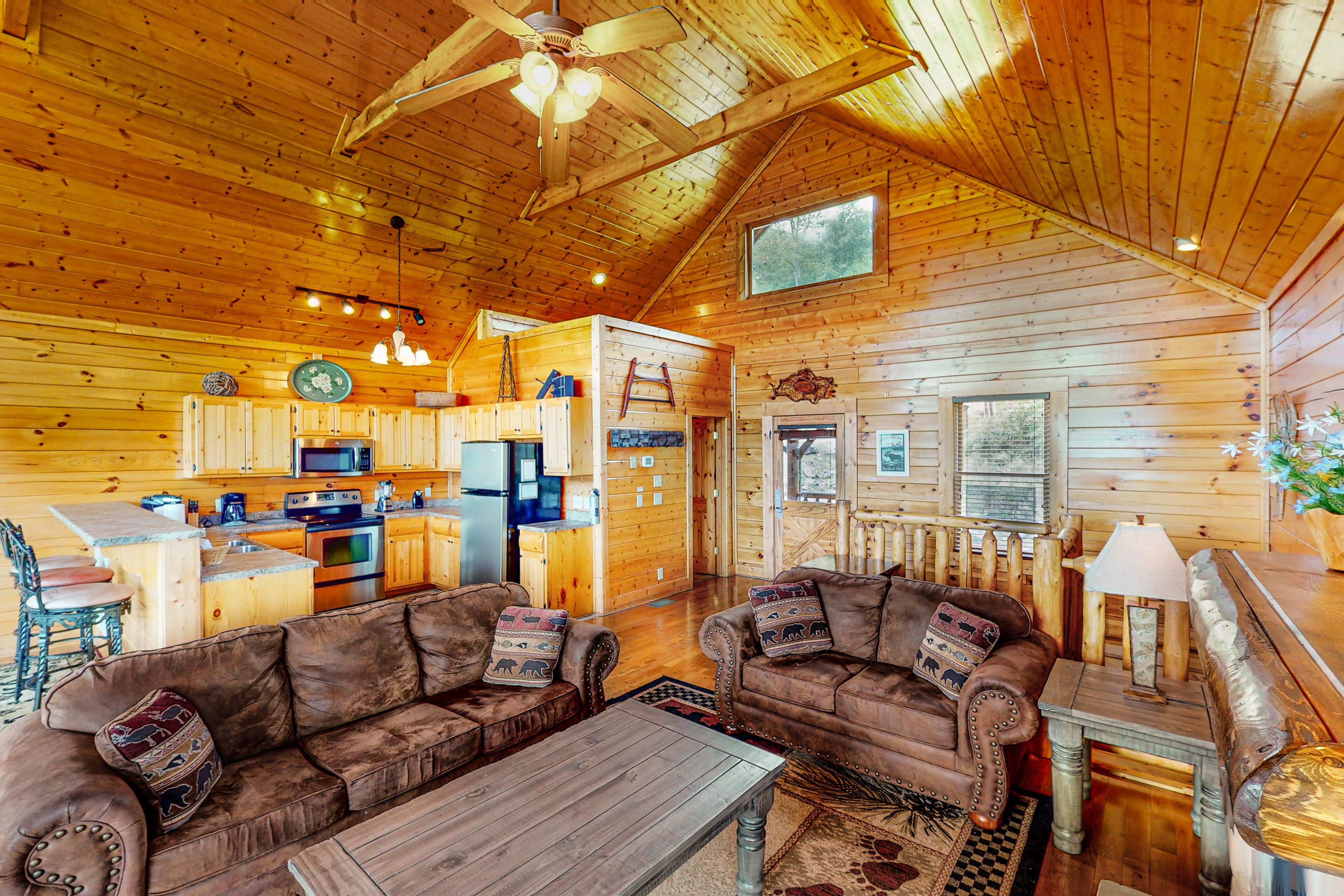 Dog-Friendly Log Cabin w/ Blissful Mountain Views, Private Hot Tub, & Game Room