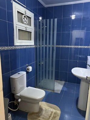Ensemble baignoire-douche, séchoir à cheveux, bidet, serviettes fournies