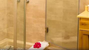 Secadora de cabello, toallas, jabón, papel de baño