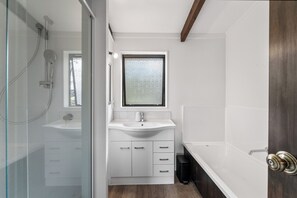 Bathtub, hair dryer
