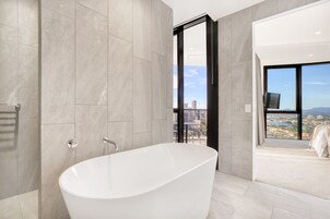 Shower, free toiletries, hair dryer, towels