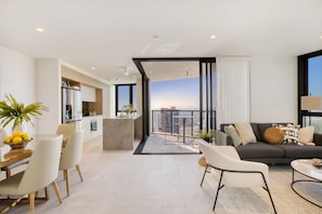 Three Bedroom Residence | Living area | 55-inch flat-screen TV with digital channels, TV - Vue Broadbeach (Broadbeach)