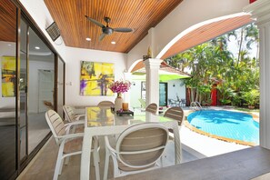 Outdoor dining - Paradise Island Villa 3 features a private swimming pool in a luxurious tropical park. (Rawai)