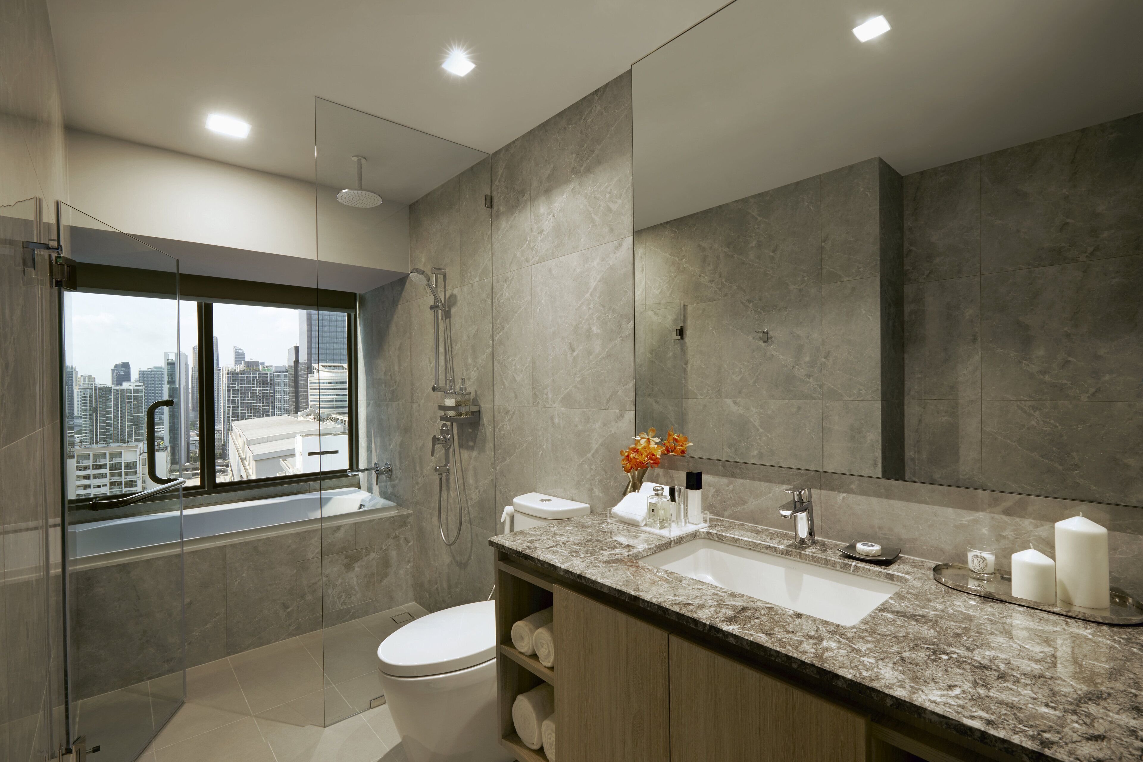 eco-friendly toiletries, hair dryer, bathrobes, slippers